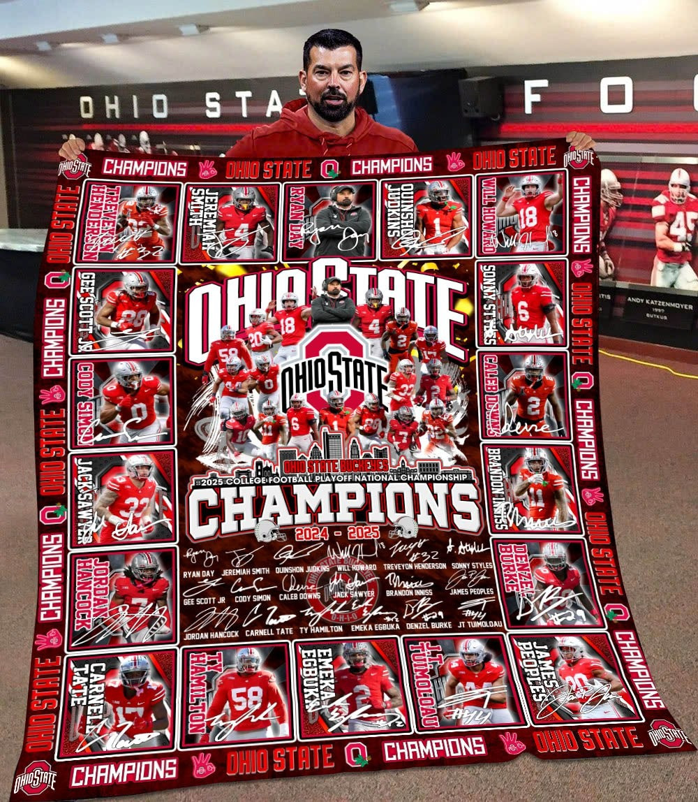 Ohio State Buckeyes Champions 2025 Fleece Blanket Ohio State National Championship Merch-1