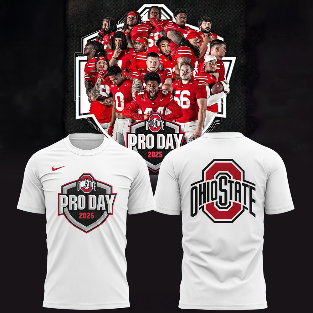 Ohio State Buckeyes Pro Day 2025 White T-Shirt Ohio State Buckeyes Merch Dad Father's Day Gifts-1