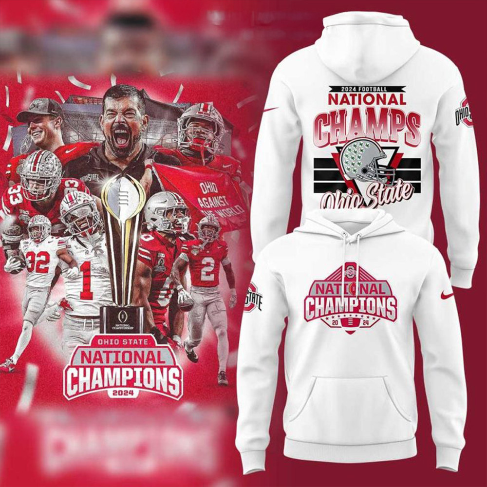 Ohio State Football 2024 College Football Playoff National Champions White Hoodie Fan Gift-1