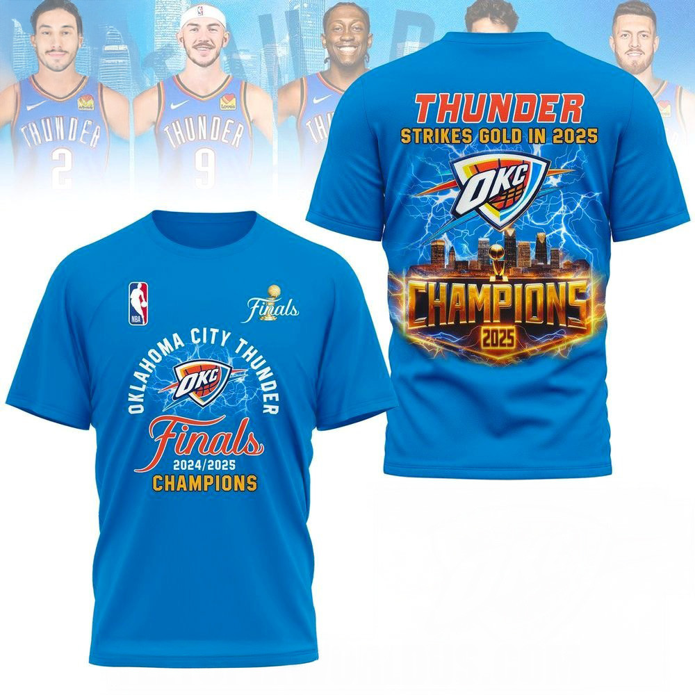 Oklahoma City Thunder 2024 2025 Finals Champions Blue T-Shirt OKC Merch Gifts For Dad-1