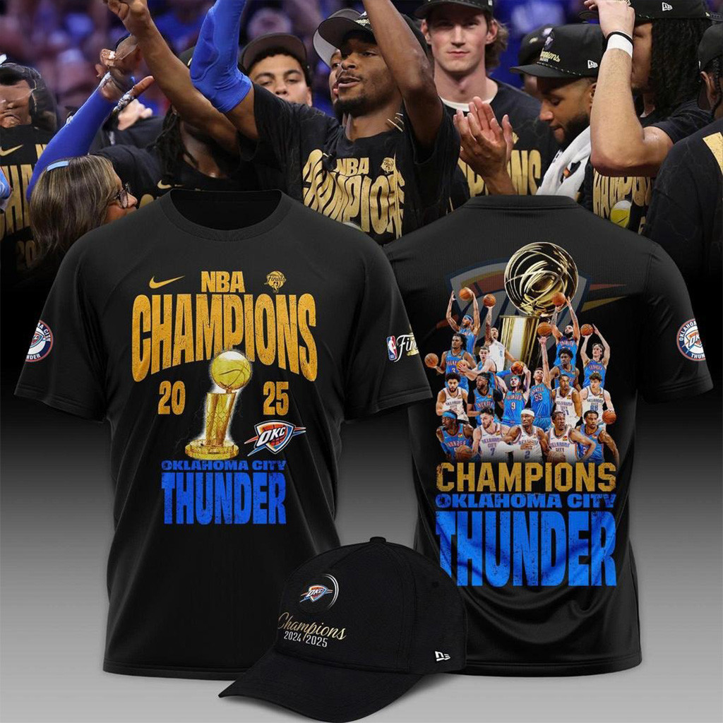 Oklahoma City Thunder 2025 Champions NBA Black T-Shirt OKC Merch Gifts For Father-1