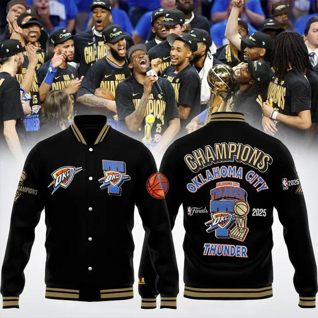 Oklahoma City Thunder 2025 NBA Champions Baseball Jacket Won For The City Jacket OKC Merch Dad Gifts-1