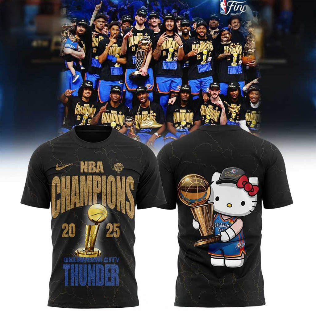 Oklahoma City Thunder 2025 NBA Champions Black Kitty Shirt-1