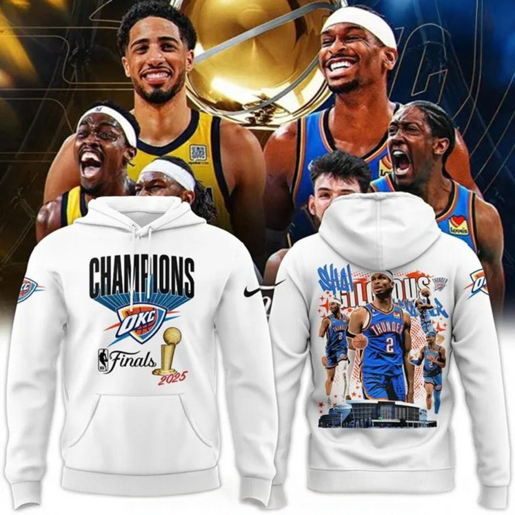 Oklahoma City Thunder Champions NBA 2025 White Hoodie OKC Merch Gifts For Dad-1