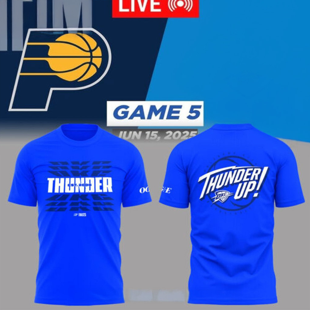 Oklahoma City Thunder Game 5 Of The NBA Finals Blue Shirt OKC Merch Gifts For Fans-1