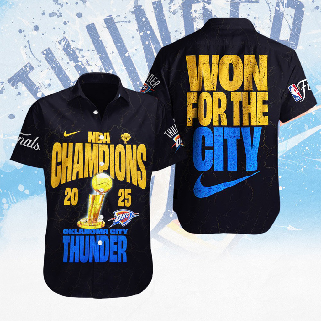 Oklahoma City Thunder NBA Champions 2025 Hawaiian Shirt OKC Merch Won For The City Shirt-1