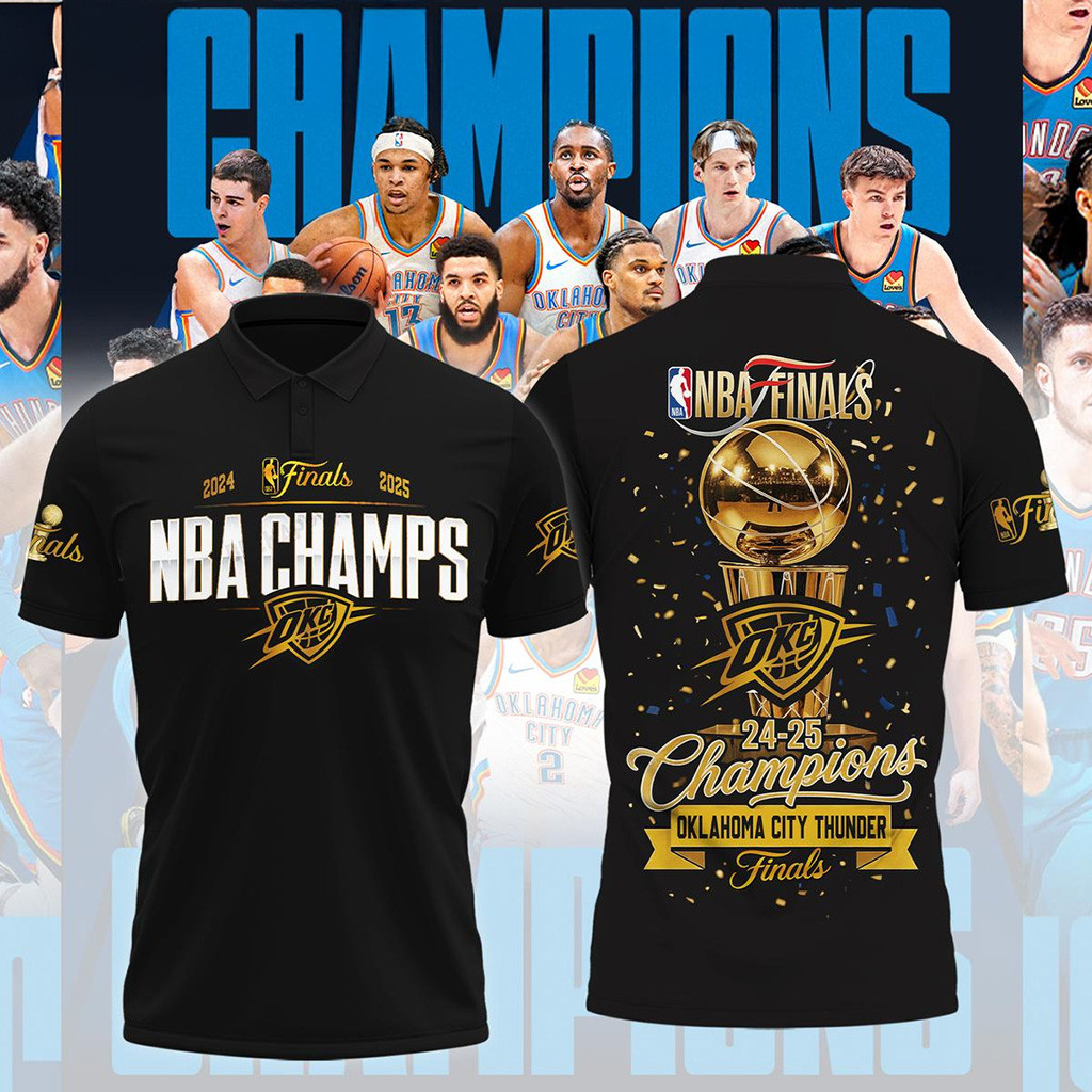 Oklahoma City Thunder NBA Finals Best Team Polo Shirt Black 2025 NBA Championship Merch-1