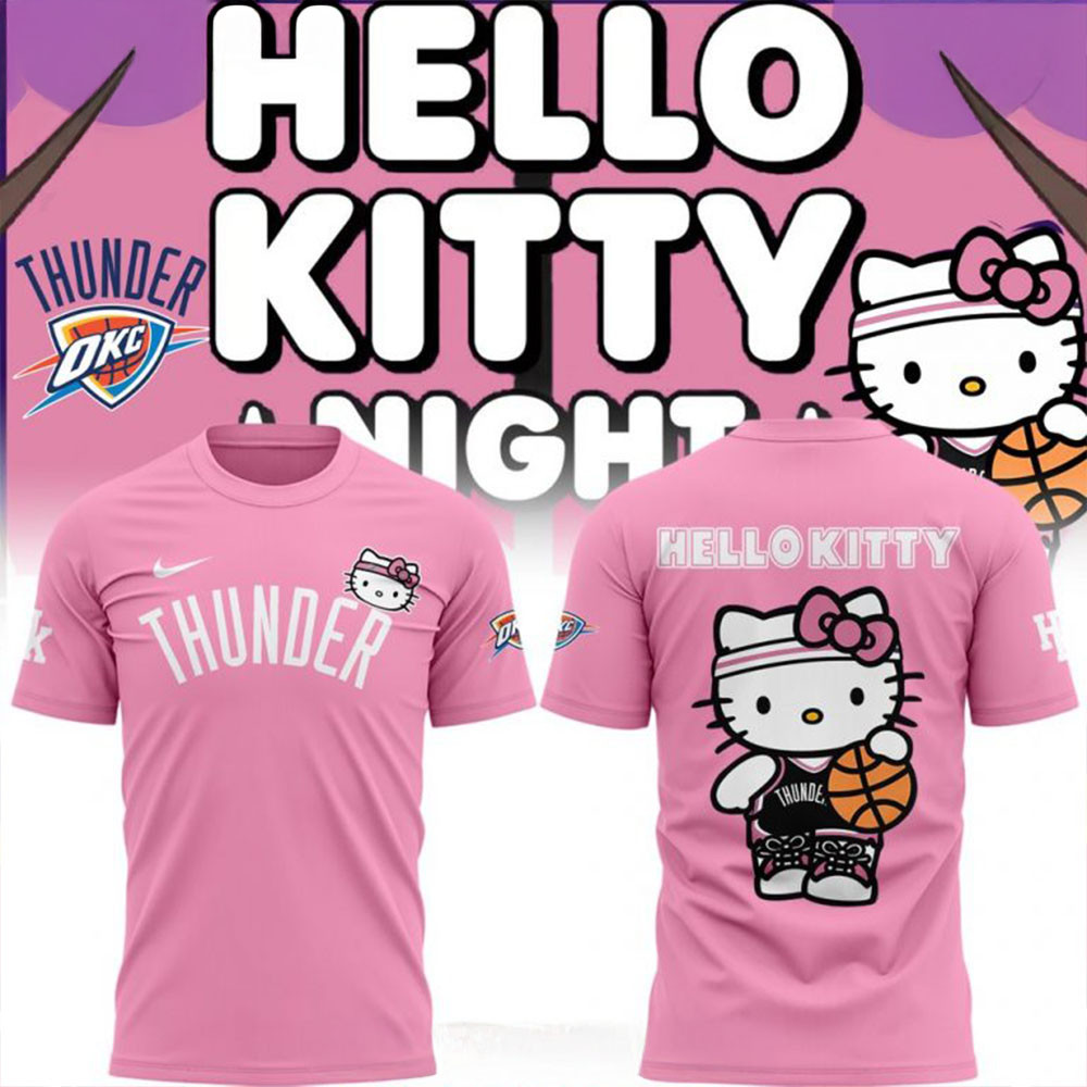 Oklahoma City Thunder X Hello Kitty 2025 Pink T-Shirt Thunder Merch Fathers Day Presents-1