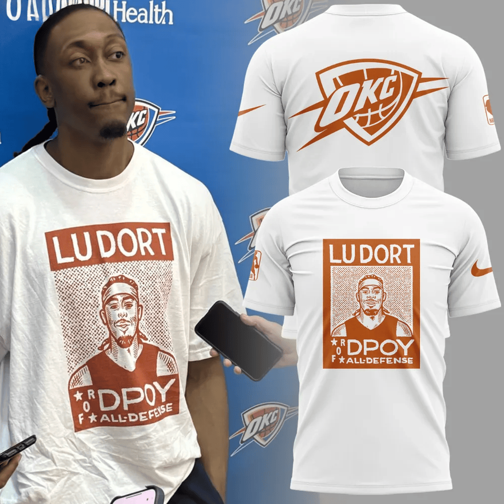 Oklahoma City Thunder x Lu Dort White T-Shirt Oklahoma City Thunder Merch Cool Gifts For Dad-1