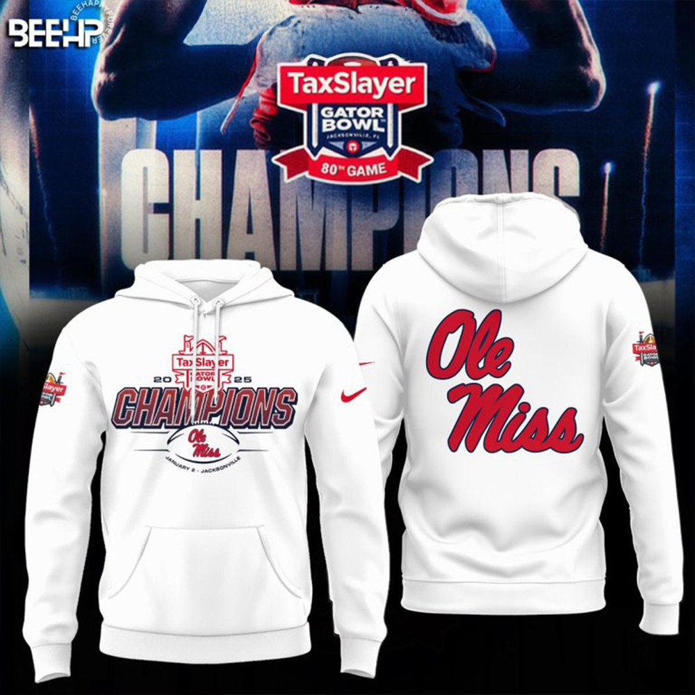 Ole Miss Rebels 2025 Taxslayer Gator Bowl Champions Football Hoodie Fan Gift Ideas-1