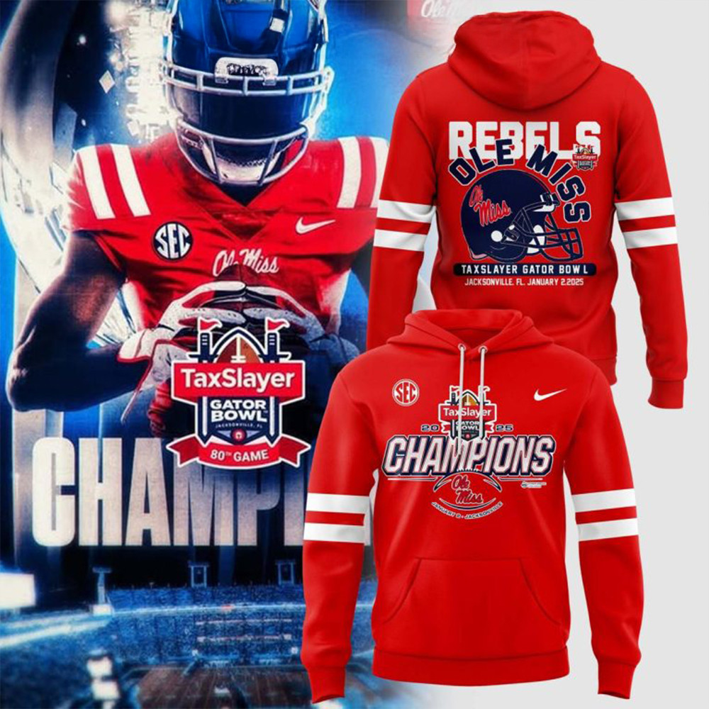 Ole Miss Rebels NCAA TaxSlayer Gator Bowl Champions 2025 Red Hoodie Football Lover Fans Gift-1