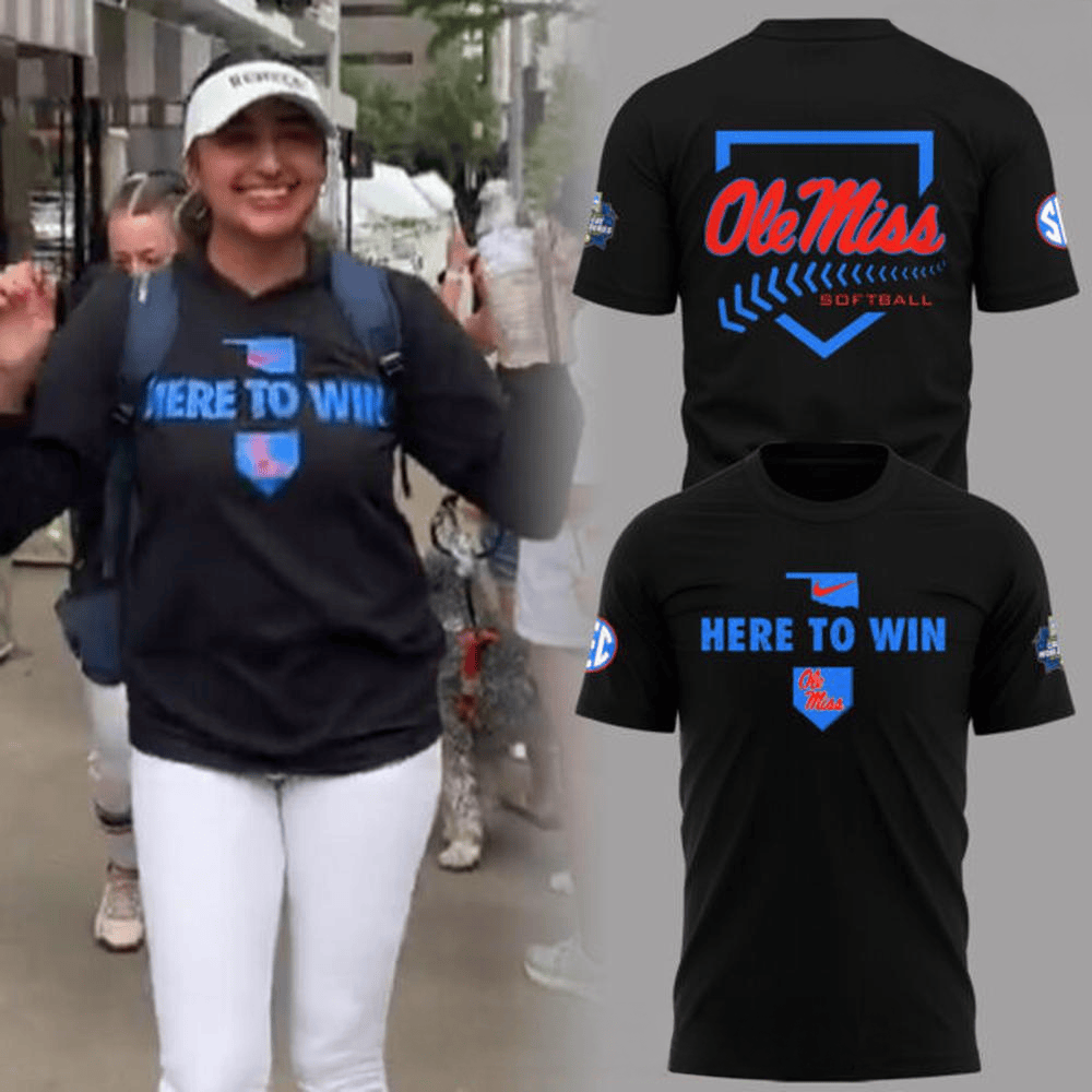 Ole Miss Softball Here To Win Special Black T-Shirt Ole Miss Merch Gifts For Girlfriend-1