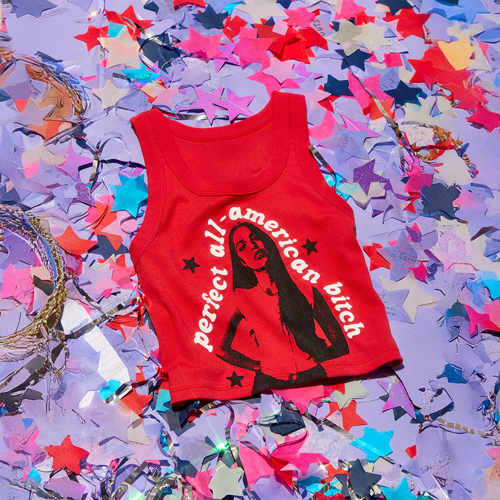 Olivia Rodrigo Merch Olivia Rodrigo All American Btch Red Tank Top GUTS Tour Wife Gifts-1