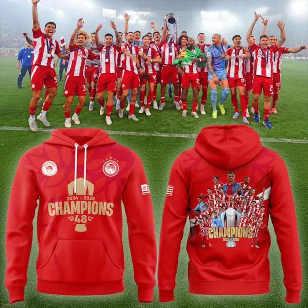 Olympiacos 2024-2025 Champions 48th Title Limited Hoodie Olympiacos Merch Father's Day Gifts-1