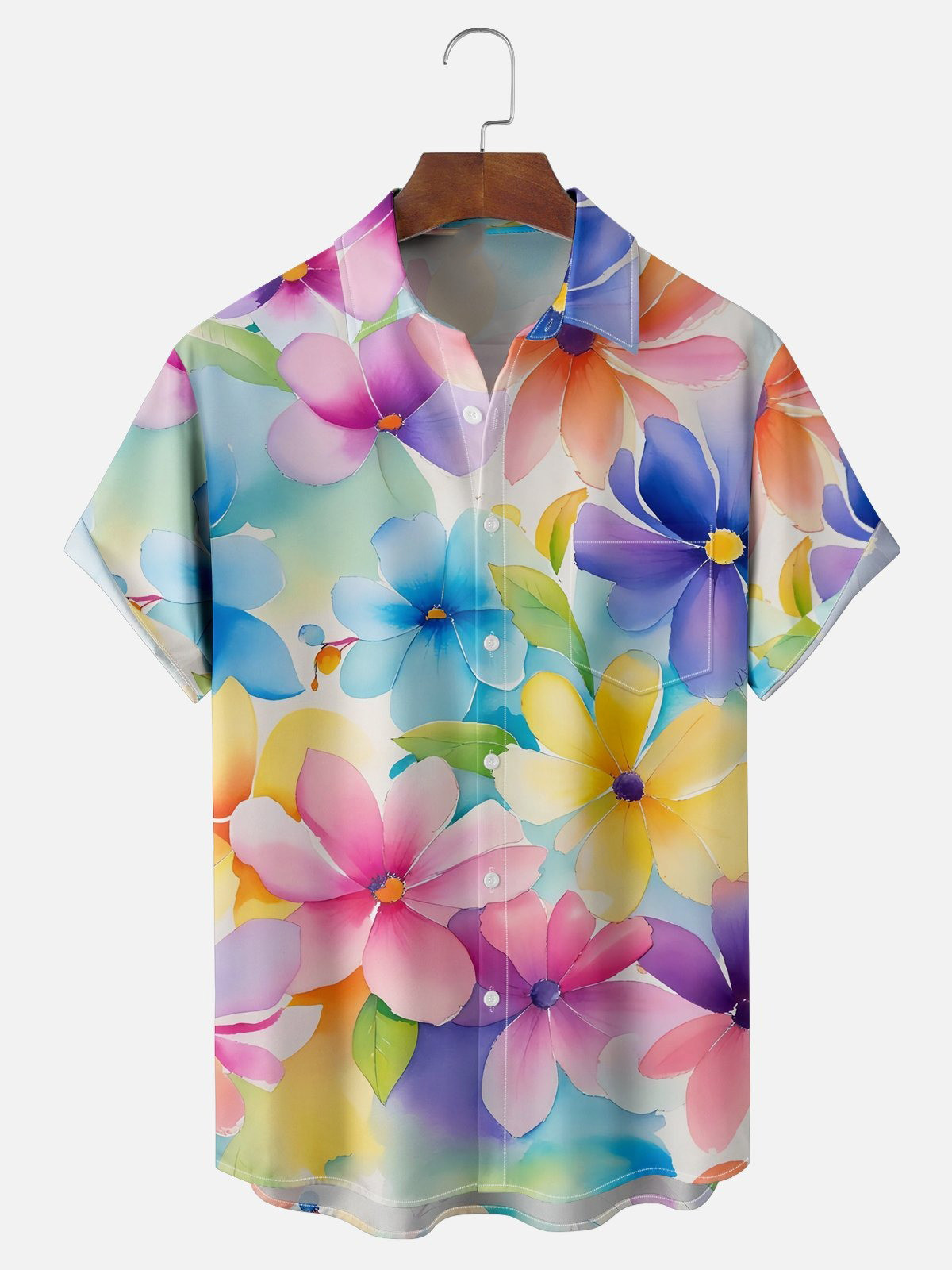 Ombre Floral Chest Pocket Hawaiian Shirt-1