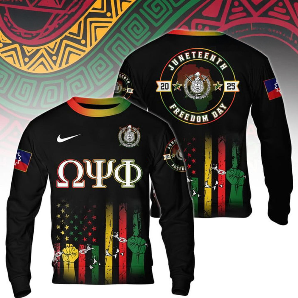 Omega Psi Phi Happy Juneteenth 2025 Freedom Day Sweatshirt Good Father's Day Presents-1 Omega Psi Phi Happy Juneteenth 2025 Freedom Day Sweatshirt Good Father's Day Presents-1