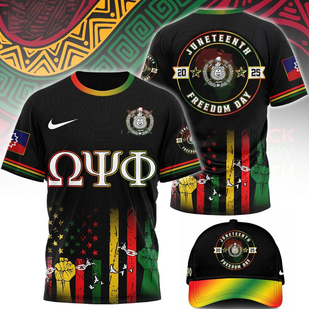 Omega Psi Phi Happy Juneteenth 2025 Freedom Day T-Shirt Father's Day Presents For Dad-1 Omega Psi Phi Happy Juneteenth 2025 Freedom Day T-Shirt Father's Day Presents For Dad-1