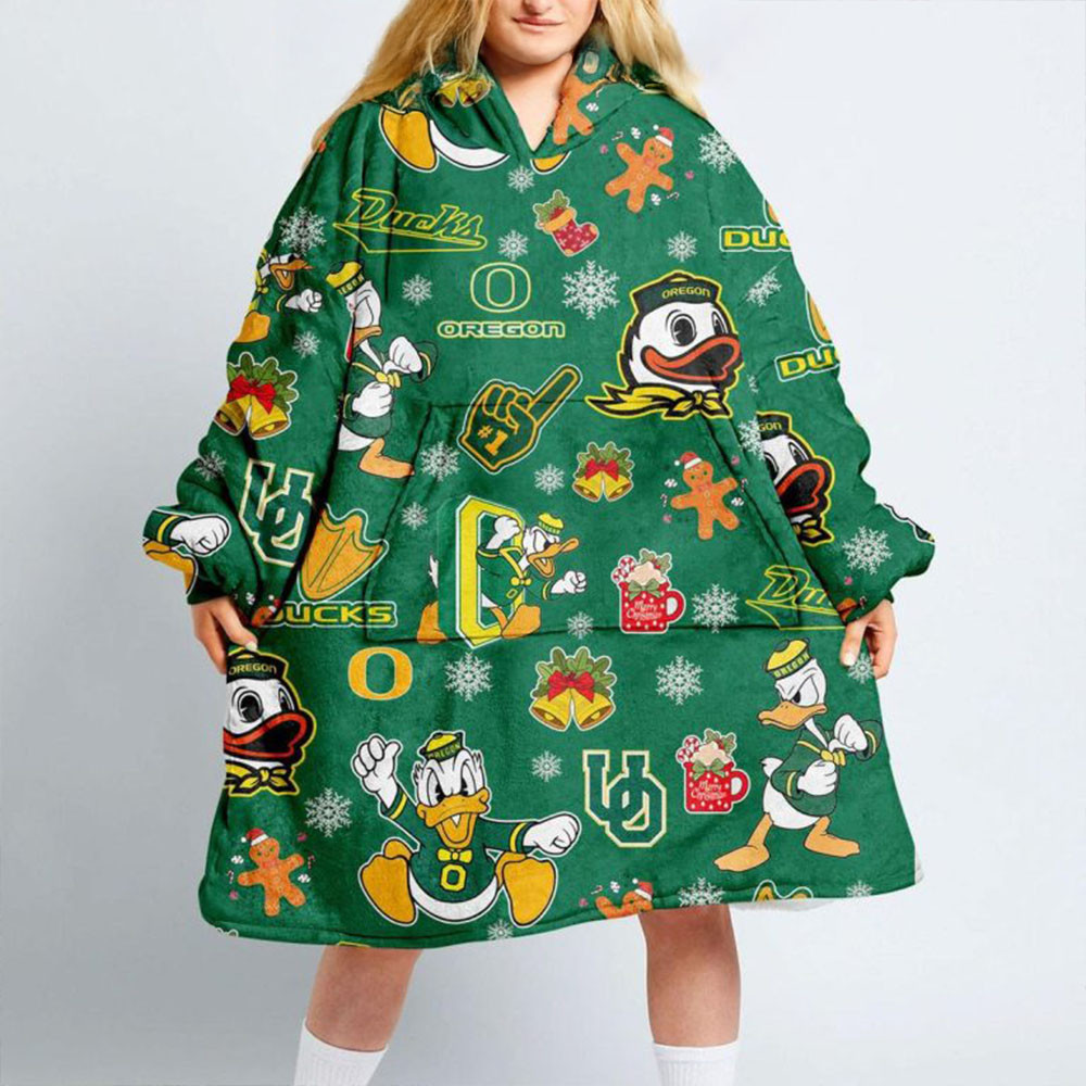 Oregon Ducks Donald Ducks OU 2024 Christmas Oodie Hoodie Blanket Presents For Football Fans-1