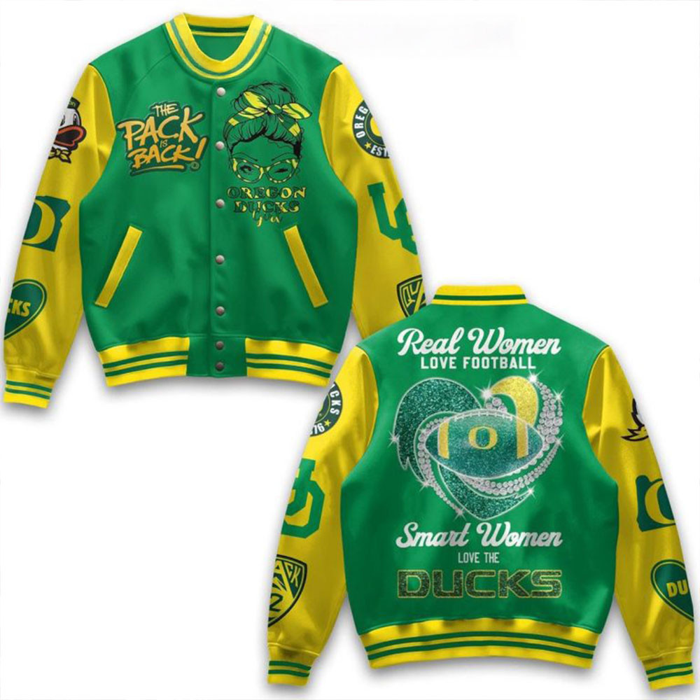 Oregon Ducks Real Women Love Football Smart Ones Love Ducks Baseball Jacket Gifts For Fans-1