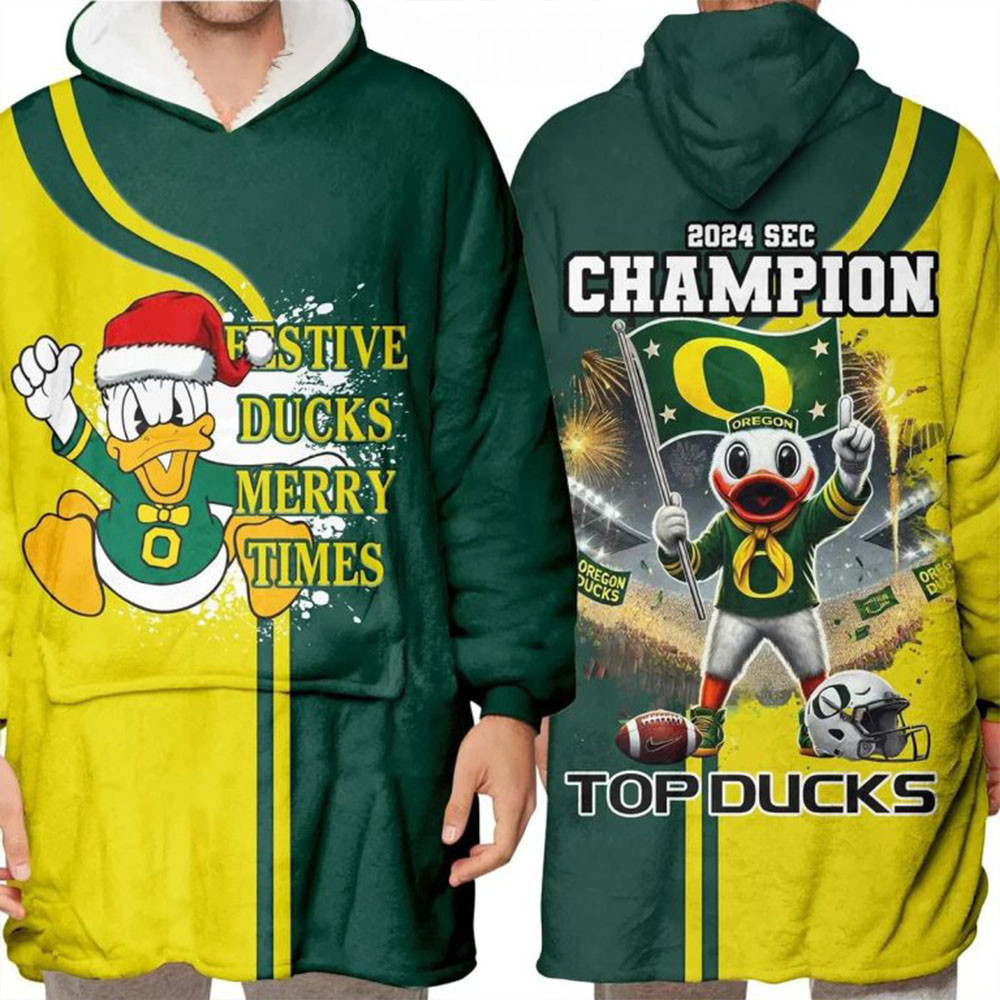 Oregon Ducks SEC Champions Top Ducks 2024 Christmas Hoodie Blanket Football Gifts For Men-1