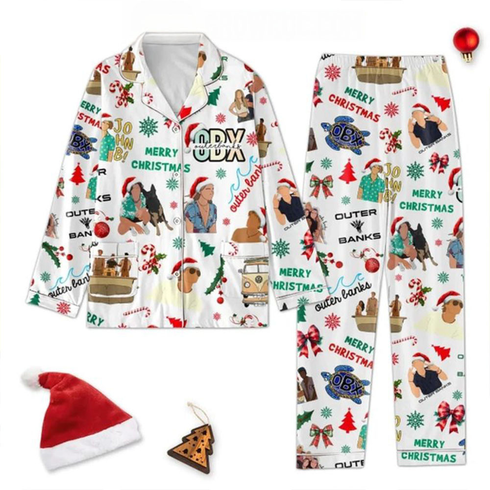 Outer Bank Merry Christmas OBXmas Ho Ho Ho Polyester Pajamas Set Gifts For Fans-1