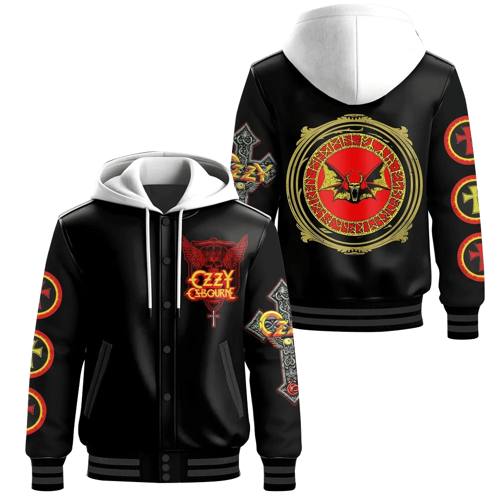 Ozzy Osbourne Gothic Rock Hooded Varsity Jacket Ozzy Osbourne Merch Perfect Father's Day Gifts-1