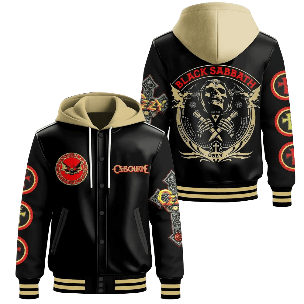 Ozzy Osbourne x Black Sabbath Hooded Varsity Jacket Ozzy Osbourne Merch Top Father's Day Gifts-1