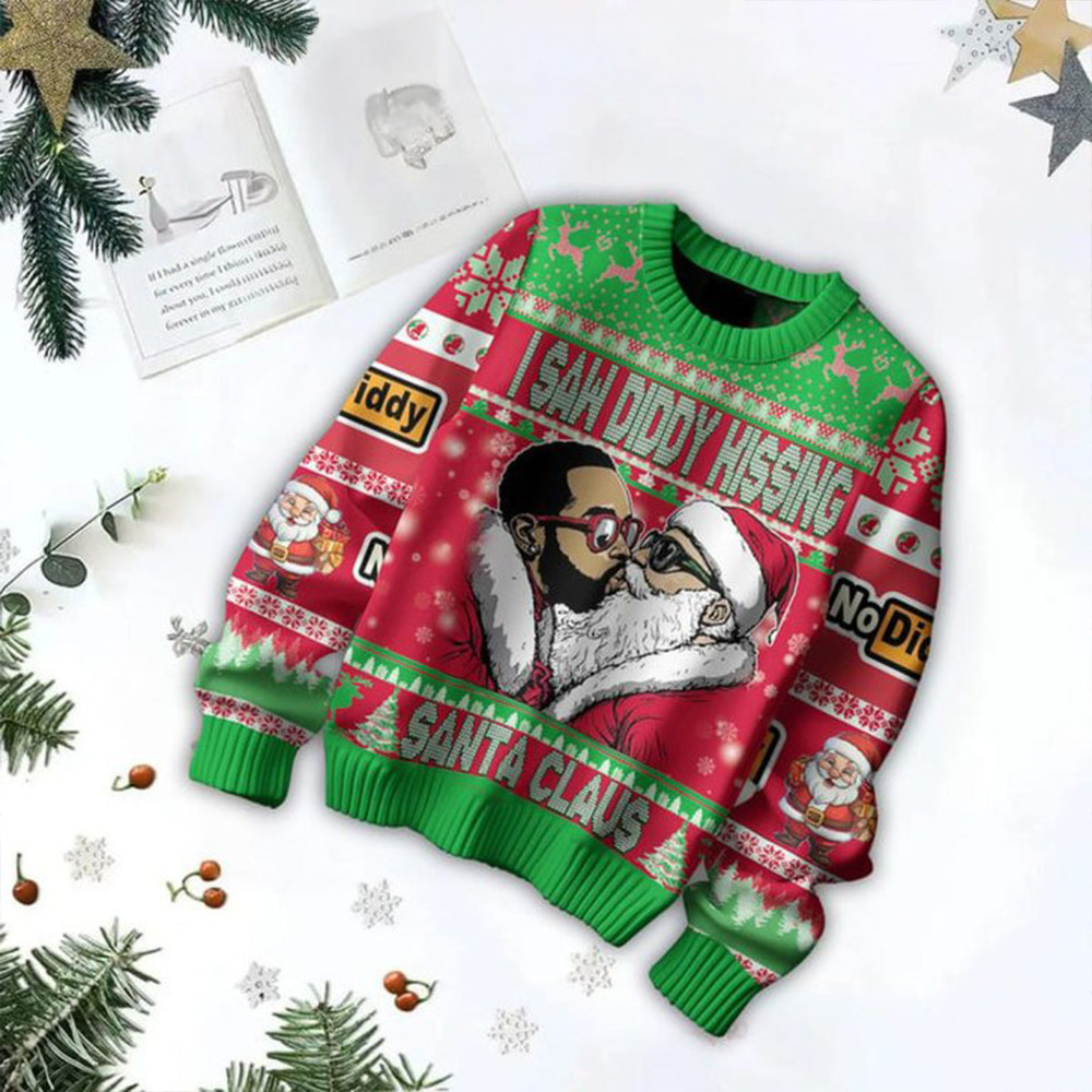 P Diddy I Saw Diddy Kissing Santa Claus Christmas Ugly Sweater Fans Gifts-1