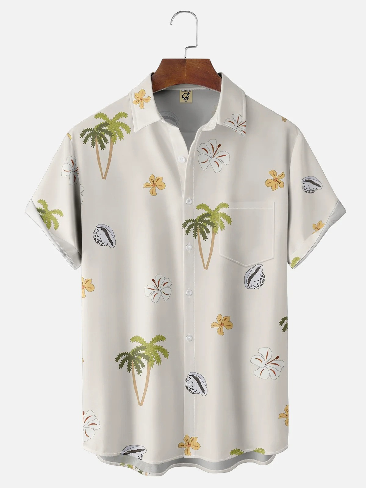 Palm Tree Floral Shell Chest Pocket Hawaiian Shirt-1