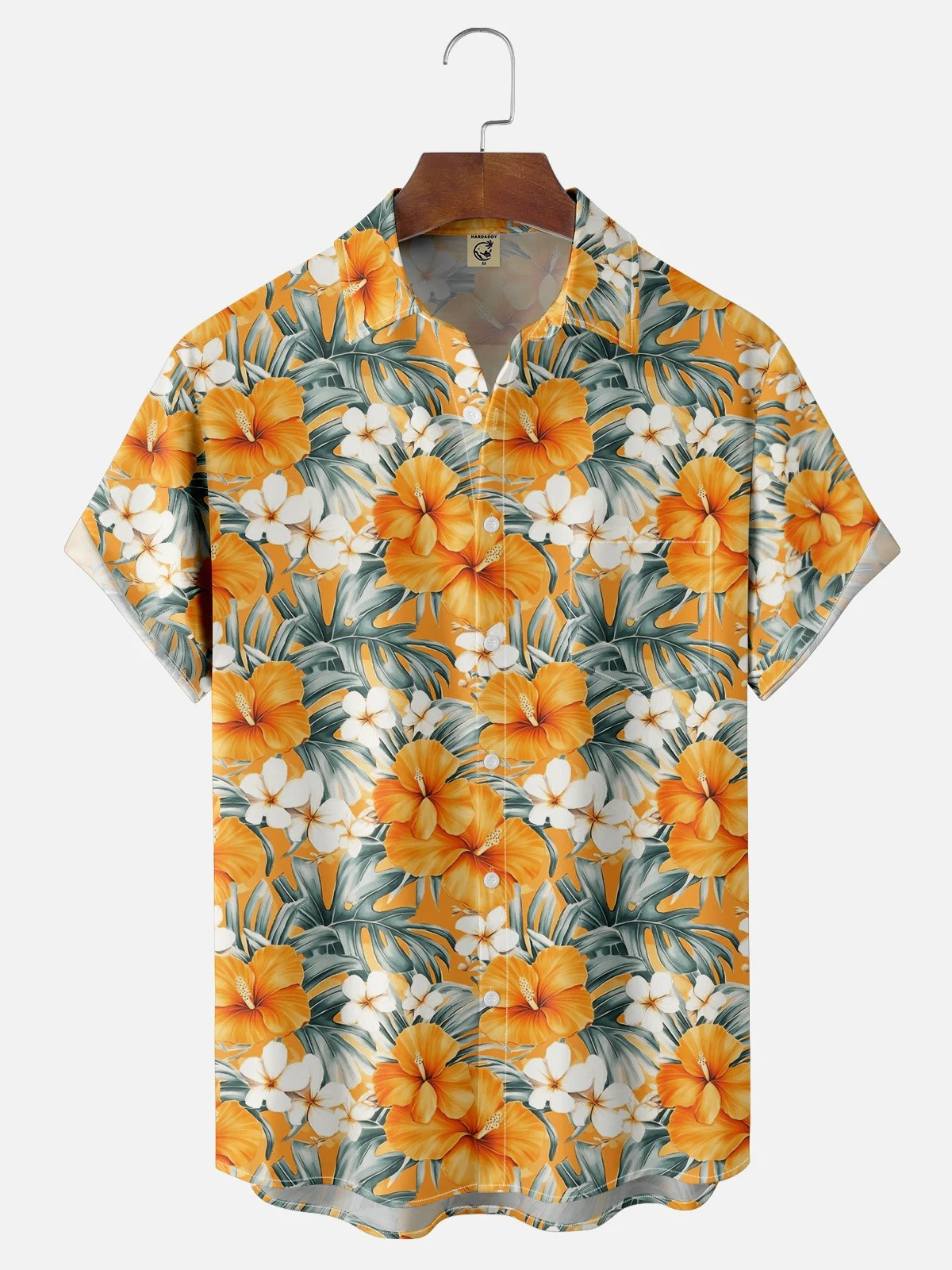 Palm Tree Hibiscus Floral Chest Pocket Hawaiian Shirt-1