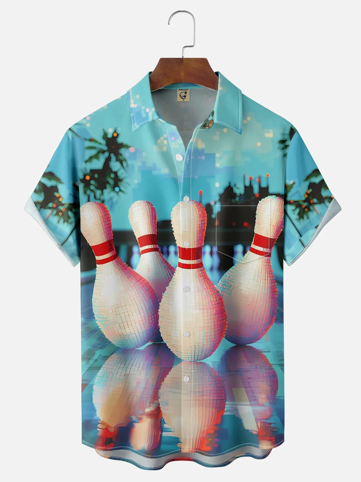 Palm Tree Vacation Bowling Chest Pocket Hawaiian Shirt-1