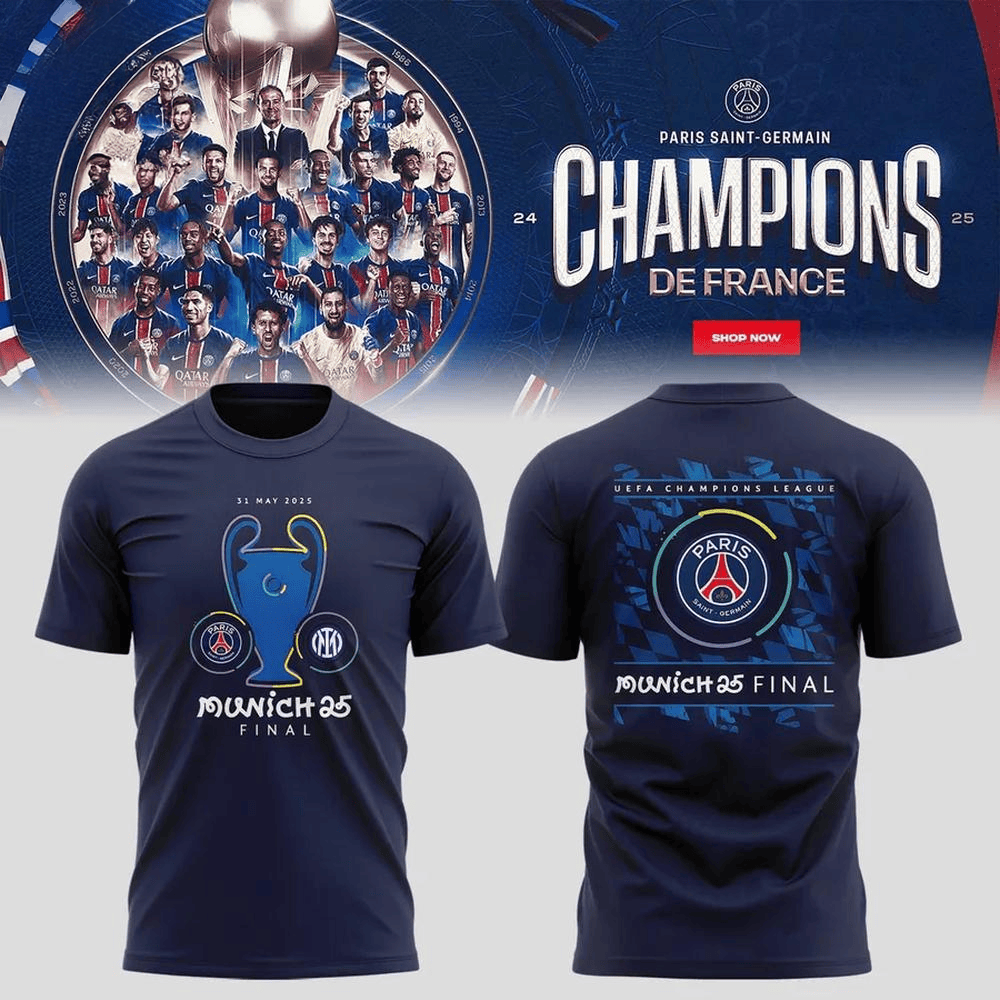 Paris Saint-Germain UEFA Champions League Final 2025 T-Shirt Father'sDay Present Ideas-1