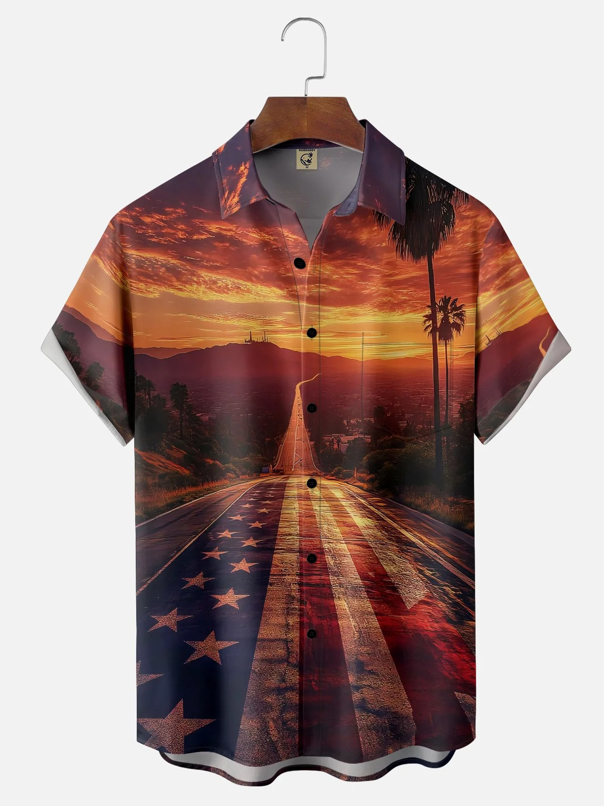 Patriotic American Flag Highway Chest Pocket Casual Shirt-1