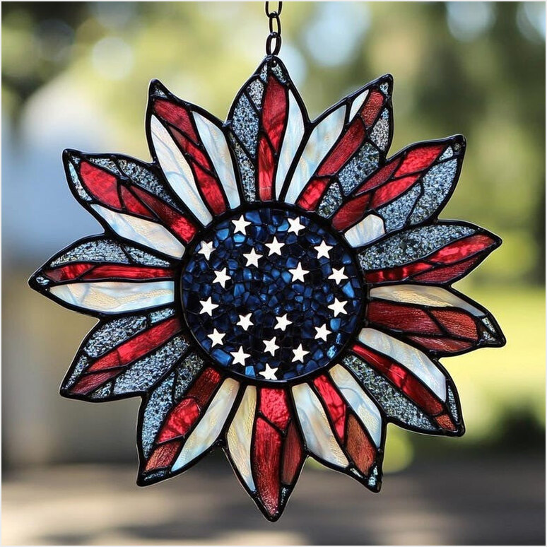 Patriotic Floral Wreath Acrylic Suncatcher Decor For Fourth Of July And Memorial Day Gifts-1