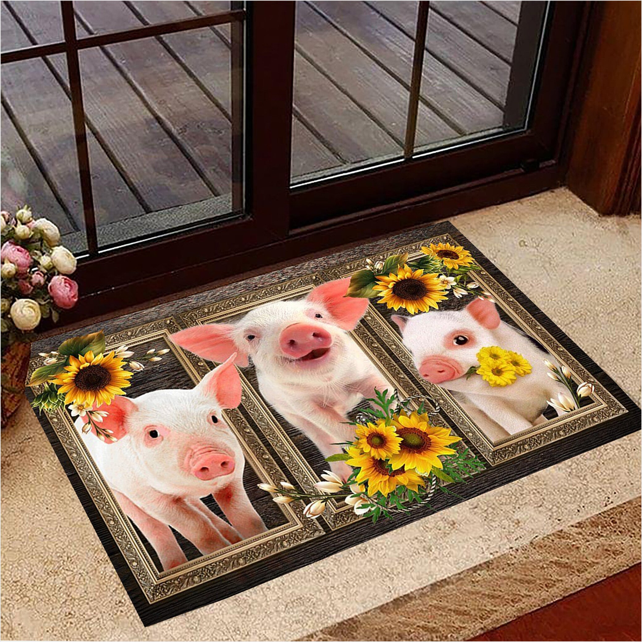 Penguin Sunflower Doormat Cute Indoor Door Mat Housewarming Gift Ideas Gifts For Friends-1
