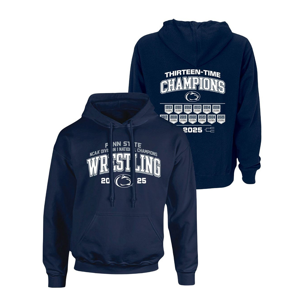 Penn State 2025 13X Wrestling National Champs Hoodie Navy Gifts For Fans-1