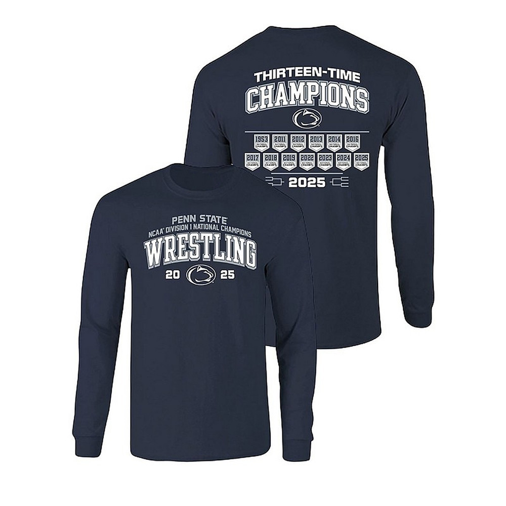 Penn State 2025 13X Wrestling National Champs Long Sleeve Shirt Navy Gifts For Fans-1