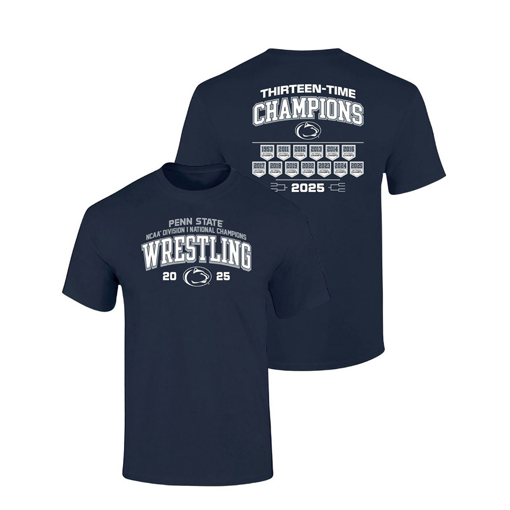 Penn State 2025 13X Wrestling National Champs Shirt Navy Gifts For Boyfriend-1