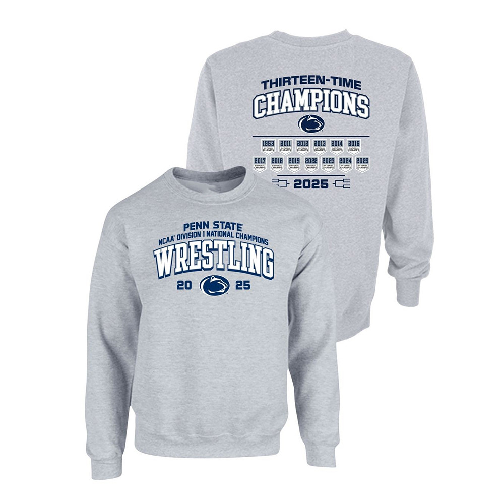 Penn State 2025 13X Wrestling National Champs Sweatshirt Grey Gifts For Him-1
