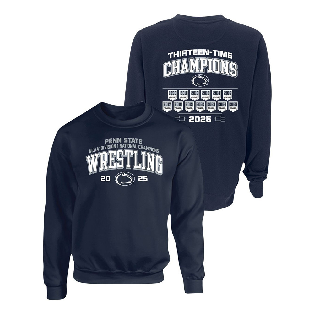 Penn State 2025 13X Wrestling National Champs Sweatshirt Navy Gifts For Fans-1