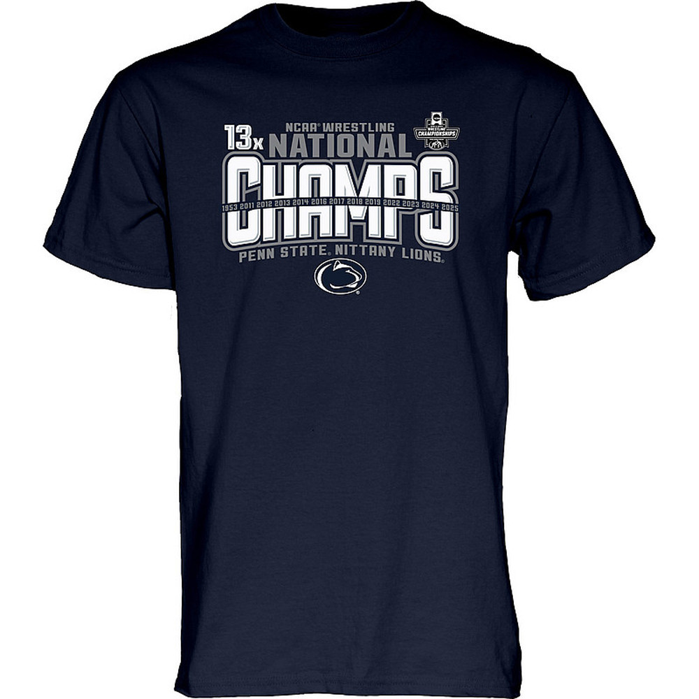Penn State 2025 13X Wrestling National Champs T-Shirt Navy Gifts For Brother-1