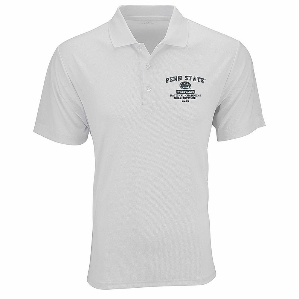Penn State 2025 Wrestling National Champions White Performance Polo Shirt Gifts For Dad-1