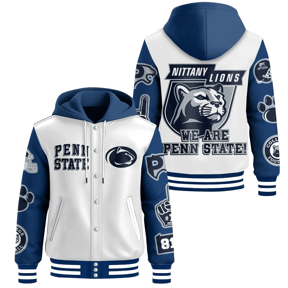 Penn State Nittany Lions Hooded Varsity Jacket Penn State Nittany Lions Merch Father's Day Gifts-1