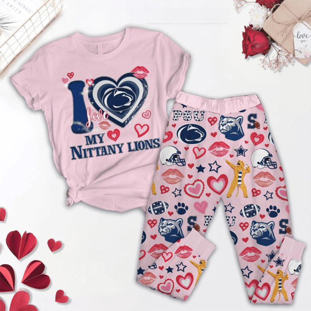 Penn State Nittany Lions I Love You Valentine's Day 2025 Pajamas Set Football Fan Gift Ideas-1