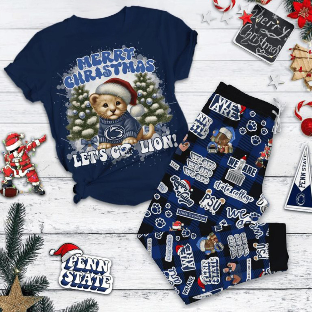 Penn State Nittany Lions Merry Christmas Let's Go Lions Pajamas Set Gifts For Football Fan-1