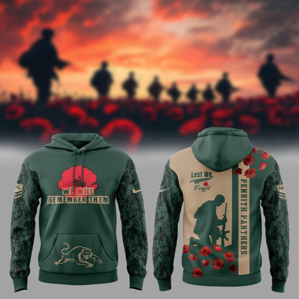 Penrith Panthers We Will Remember Anzac Day Hoodie Gifts For Veterans-1