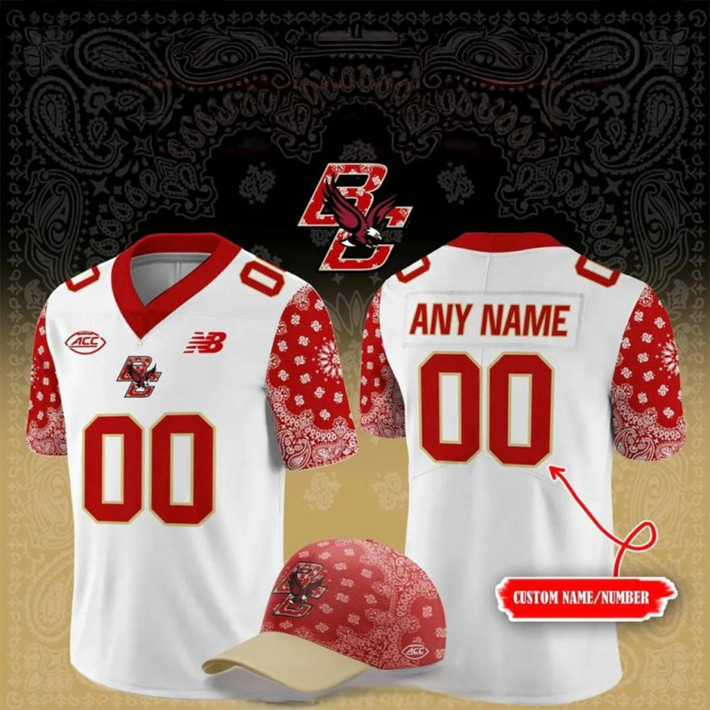 Personalized 2025 Boston College Eagles Red Bandana Football Jersey Gifts For Dad-1