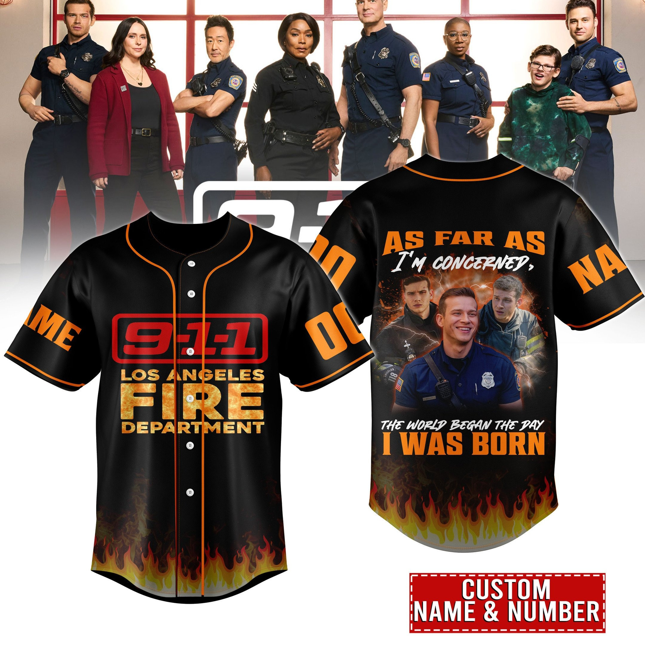 Personalized 9 1 1 Los Angeles Fire Department Movie Baseball Jersey Gifts For Fans-1