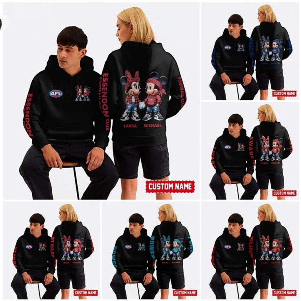Personalized AFL Team Mickey and Minnie Hoodie AFL Merch Gifts For Couples-1