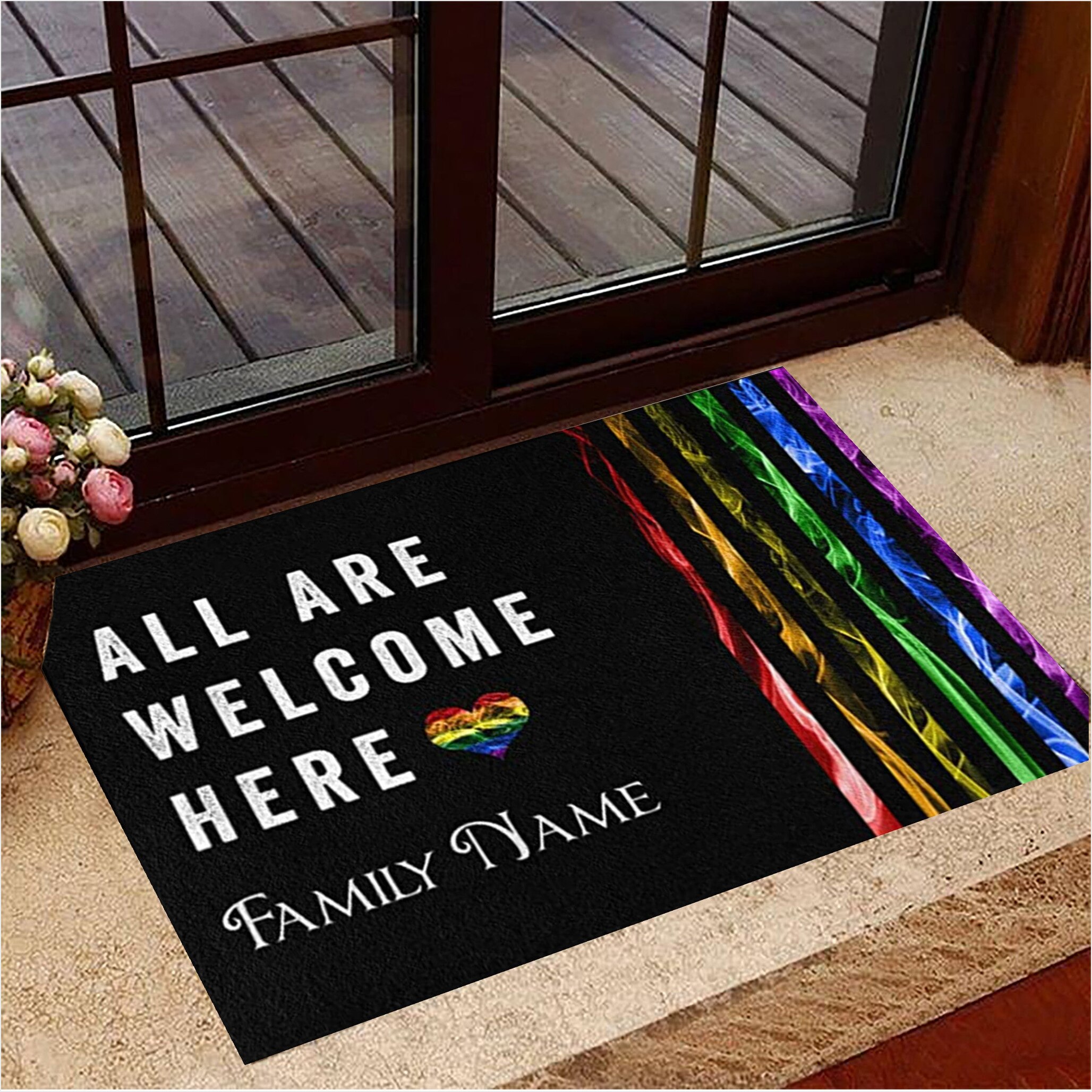 Personalized All Are Welcome Here Doormat Support LGBT Pride Welcome Mat Gift Ideas-1